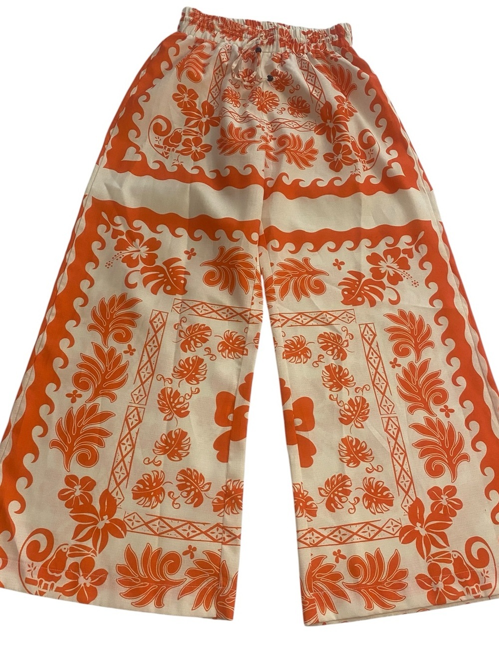 Umgee Women’s Wide Leg Bohemian Flowy Orange White Elastic Waist Pants New M
